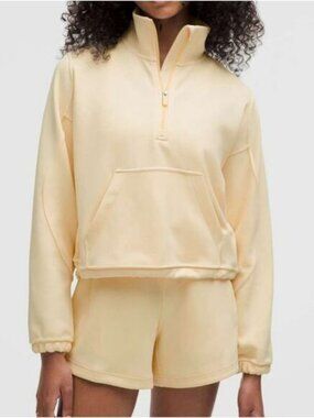 Lululemon Size 6 Brushed Softstreme Half Zip Butter Cream Oversized Peloton